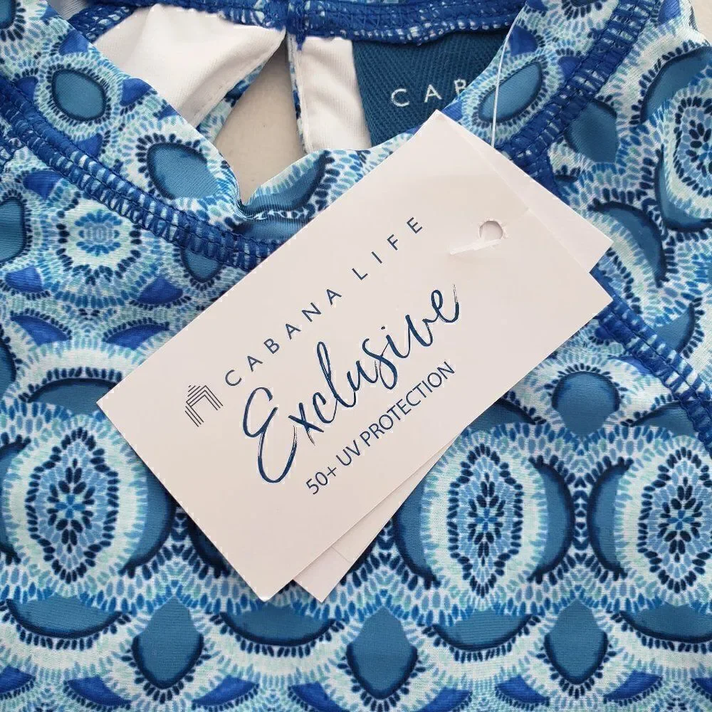 Cabana Life Little Girls Road Map Swim Unisuit 4 / 4T Exclusive Blue Long Sleeve